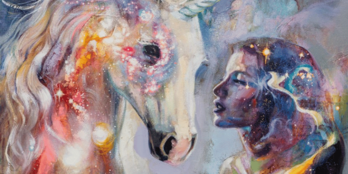 Elli Milan painting, mixed media painting, unicorn painting