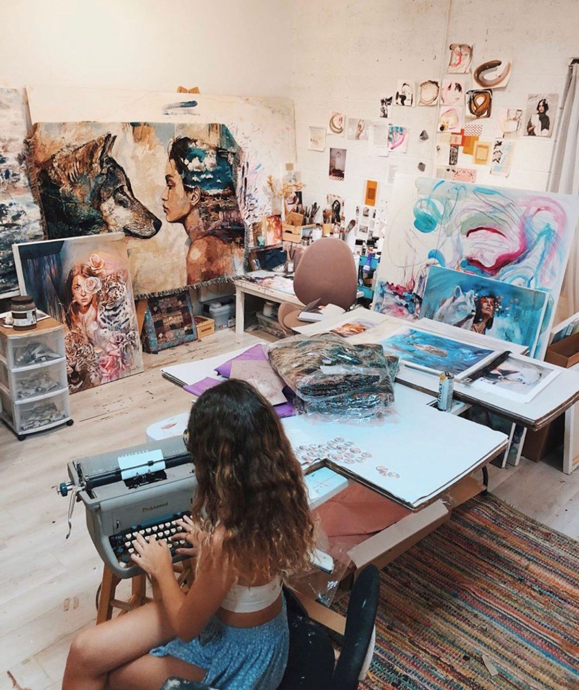 Dimitra milan working in the studio